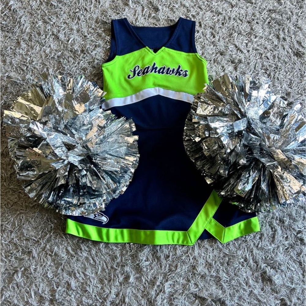 Girls Seattle Seahawks Cheer Uniform with Poms